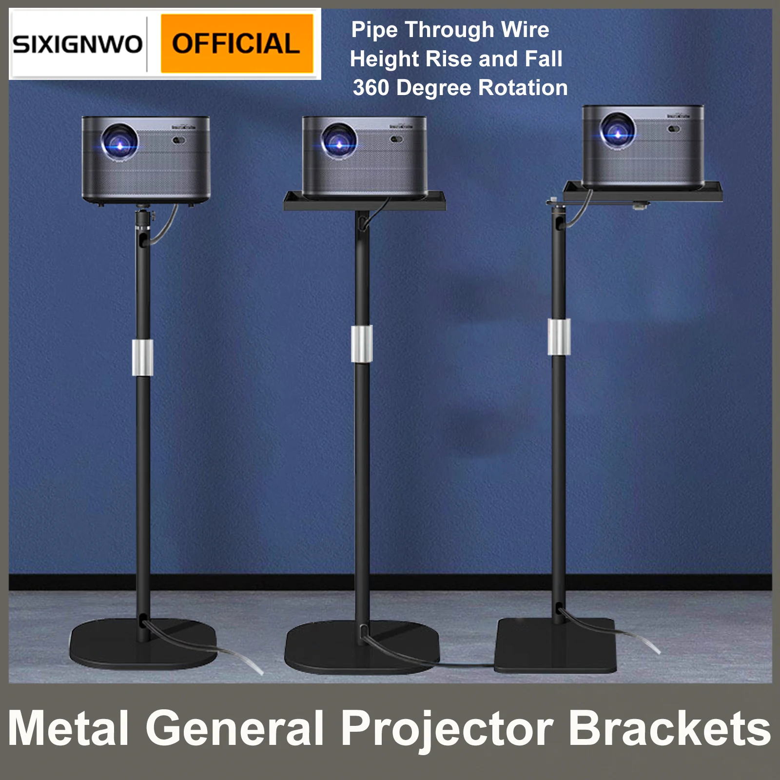 Stojak podporowy do projektora podłogowego 120 cm Uchwyt metalowy Możliwość regulacji pod wieloma kątami 360 ° Obrotowy uchwyt projektora do filmowego projektora wideo