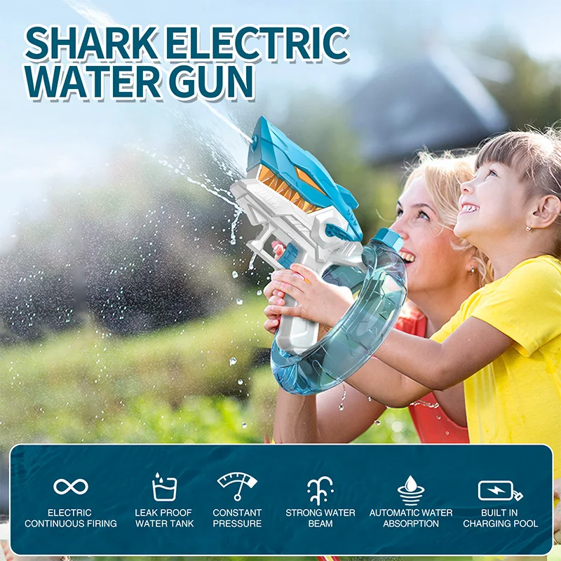 2025New Vollautomatische Kontinuierliche Feuer Watergun Sommer Wasser Gaming Spielzeug Shark Elektrische Wasser Pistole Große Kapazität Wasser Spritzpistole