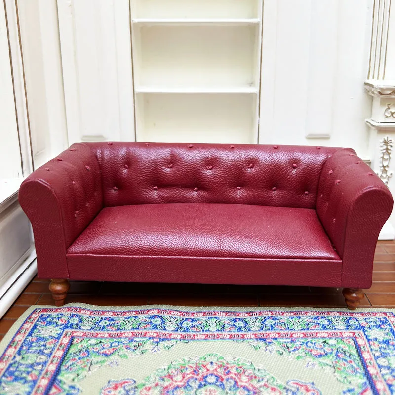 1/12 مقياس على الطراز الفيكتوري أريكة جلدية مصغرة دمية الأثاث لعب ل Bjd Ob11