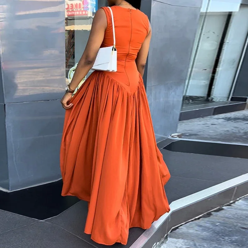 Lange Kleider Frauen Sommer aushöhlen Boho orange rot Party kleid lose hohe Taille Maxi lässig Streetwear elegante sexy Vestidos