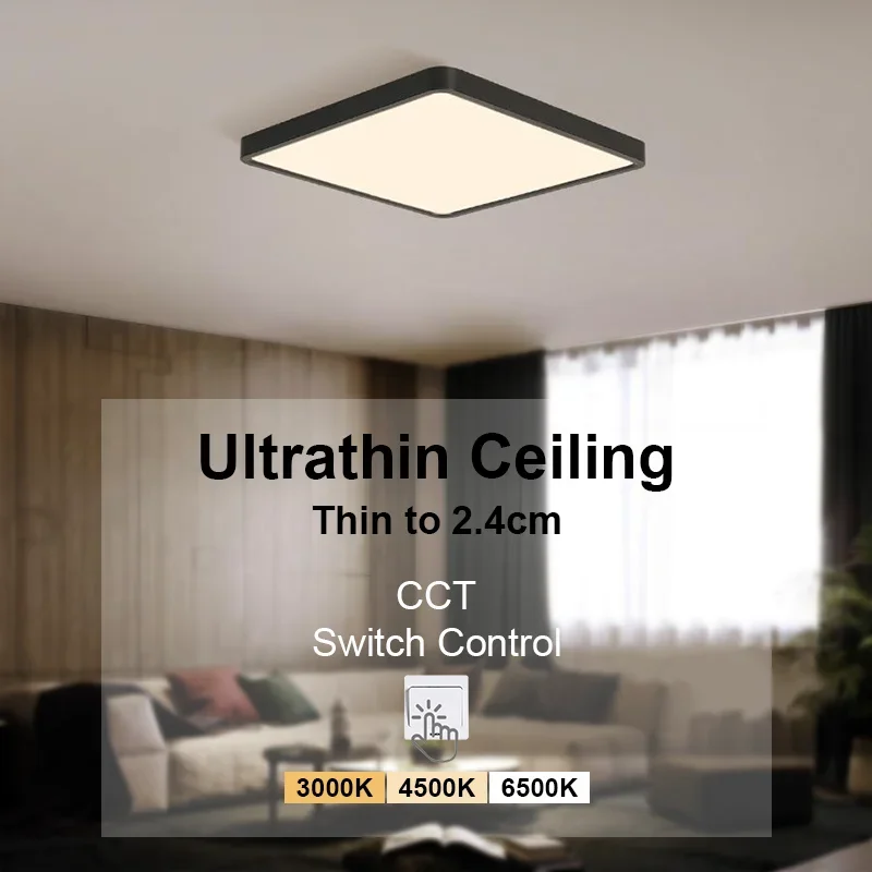 

led ceiling light 2.4 cm Ultra Thin Square Wood Grain/Black/White ceiling lamps for living room 220V 110V led lights for Bedroom