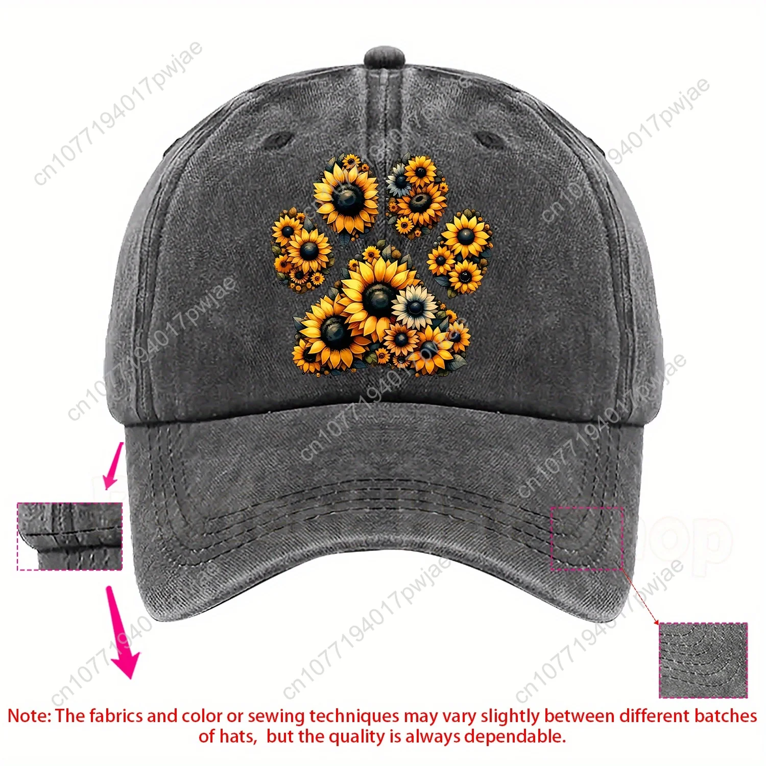 หมวกเบสบอลลายดอกทานตะวันแบบปรับได้ - น้ำหนักเบา ซักด้วยเครื่องได้ ผ้าฝ้าย มีหลายสีให้เลือกสำหรับสวมใส่ลำลอง
