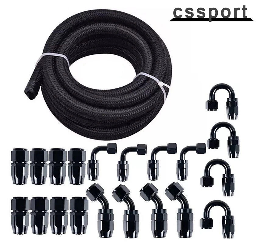 

30FT 10AN CPE Braided Nylon Fuel Line Kit Fuel Hose End Fittings