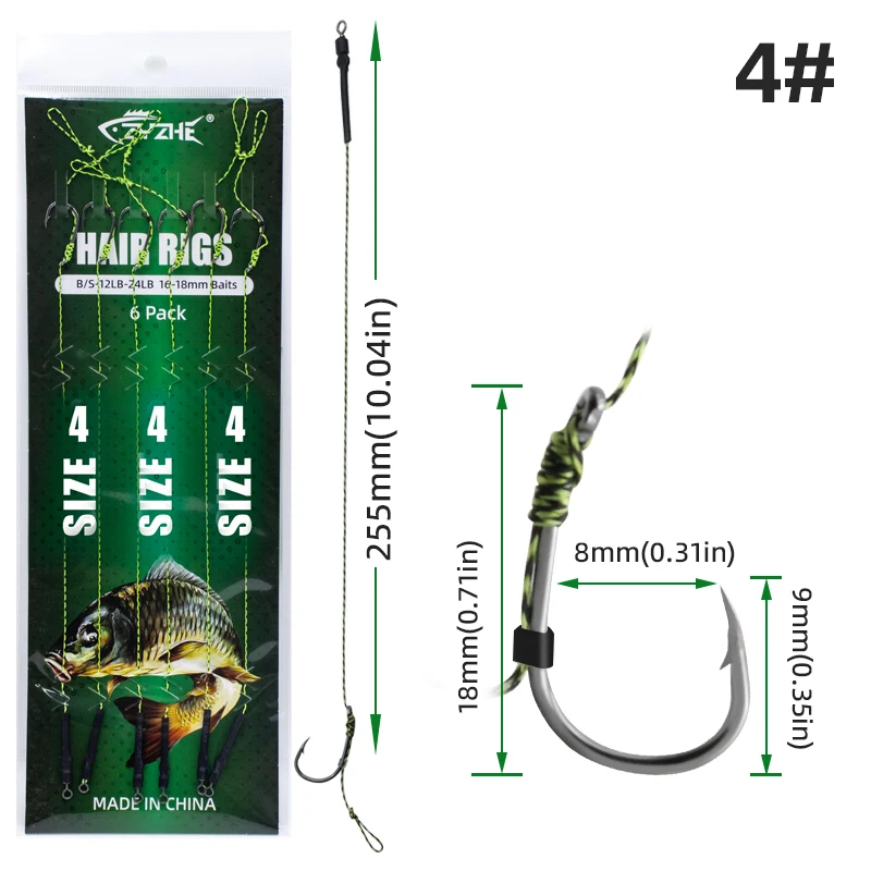 6 Stück/Beutel ZYZHE Karpfenangel-Zubehör Hair Rig Fertig Gebundene Rigging-Sets mit Angelschnur Karpfenangel-Set Karpfenangel-Ausrüstung