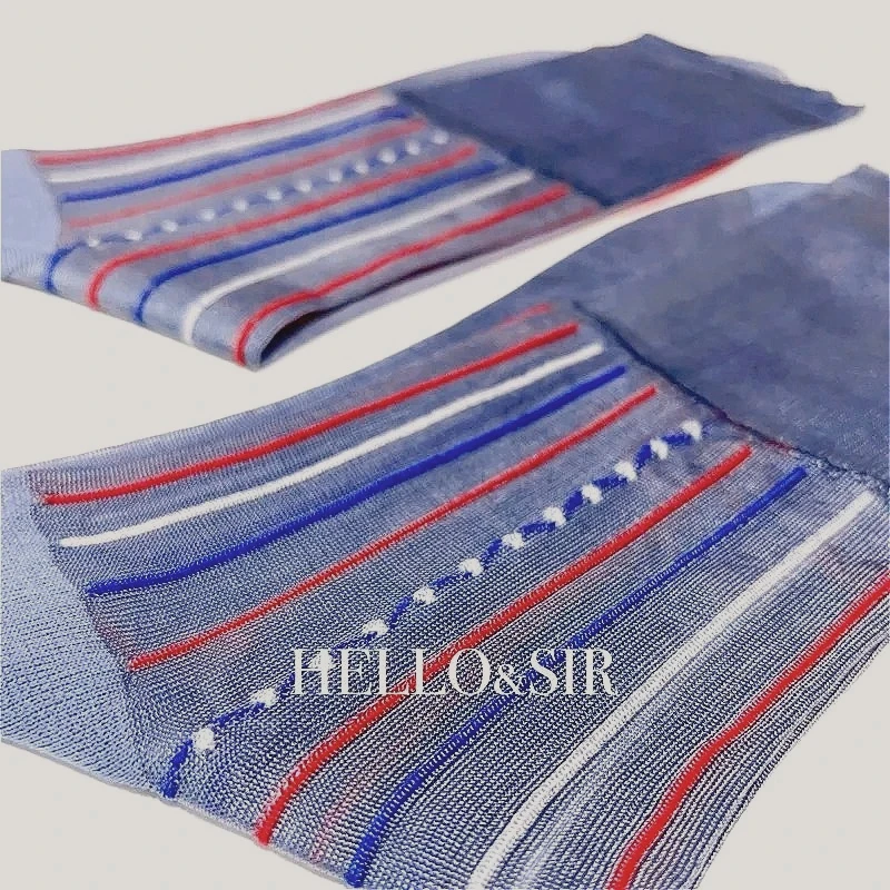 Business Socks for Men Colorful Lines Jacquard Loose Dress Nylon Stockings Sexy Exotic Strip Sheer Formal Wear Suit Tube Socks