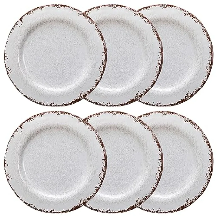 

9 inch White Melamine Salad Plate Set Vintage Rustic 6 Piece Dessert Plates Set BreakResistant Dishes Set Great for Dining Part