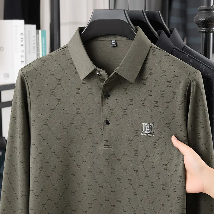 

2025 Men's Warm and Casual Long Sleeved Polo Shirt for Autumn and Winter