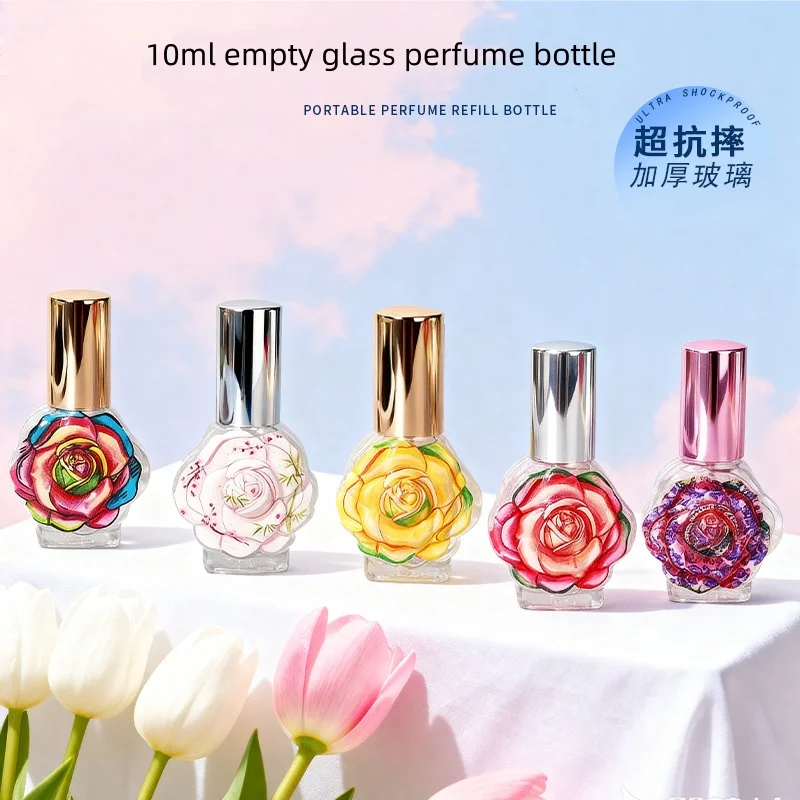 

10/ 30pcs 10ml Empty Glass Perfume Bottle Screw Lid Rose-shaped Spray Bottle Fine Mist Toner Atomizer Cosmetic Bottles