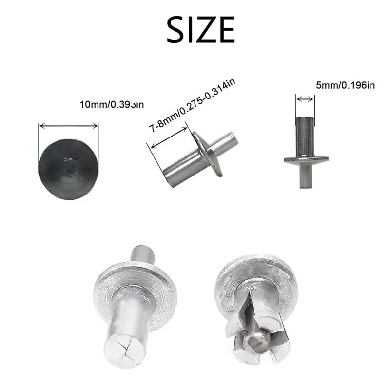 FLYY-Aluminium-Kernnieten mit rundem Kopf, 200 Stück, Aluminium-Expansionsnieten vom Typ Knock, Blindnieten mit halbrundem Kopf und Hammerantrieb – Detail 6