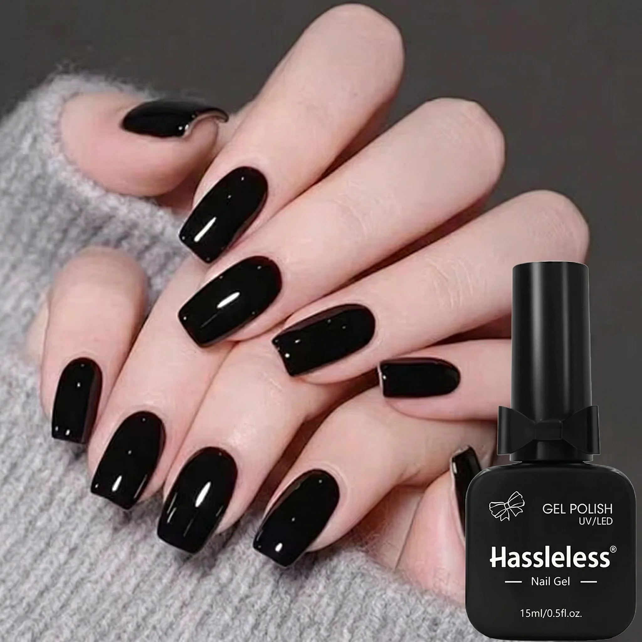 Hassleless 15ml Classic Black & White Gel Nail Polish — Professional Salon-Grade Formula. Cures Under UV/LED Lamps; Features a V