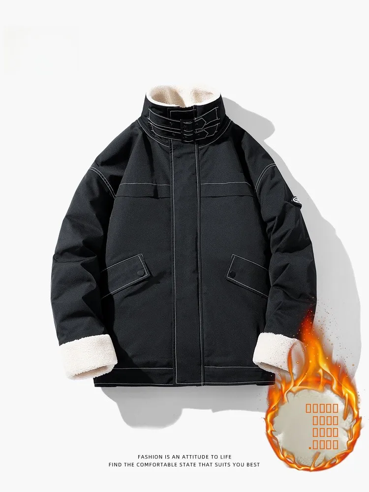 

Мужская куртка из овечьего флиса свободного кроя с воротником-стойкой, утепленная, теплая, хлопковая, для работы, повседневная, зимняя верхняя одежда из полиэфирного волокна