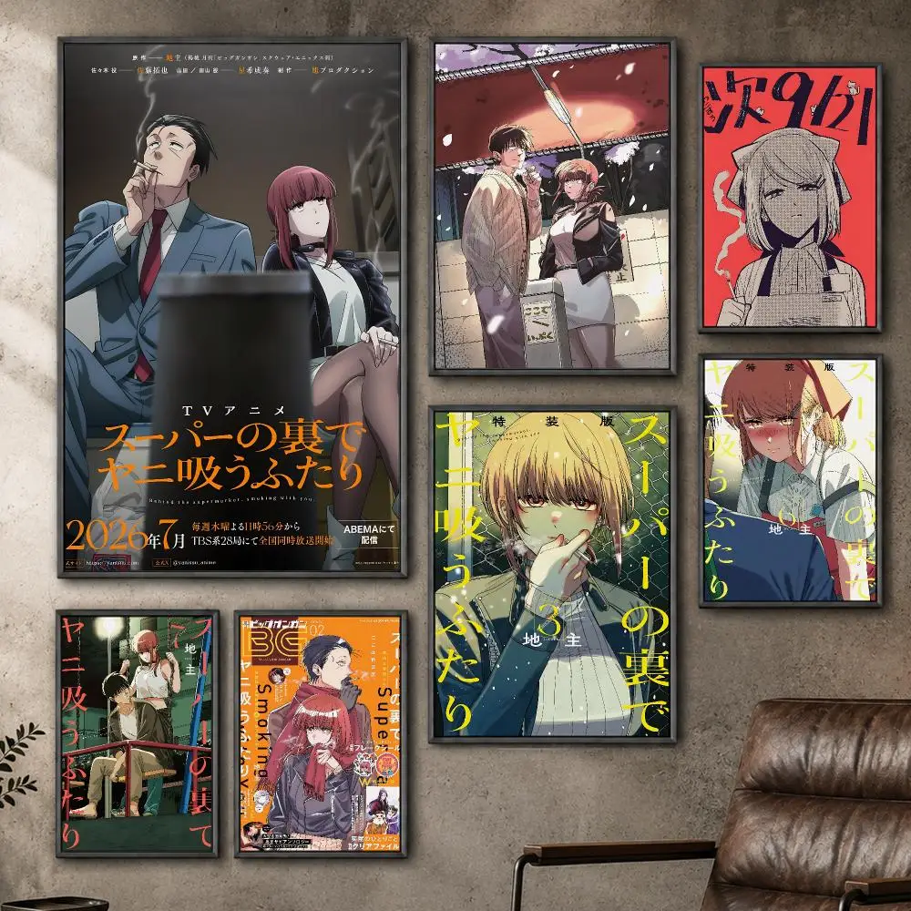 Anime Smoking Behind Supermarket Romance Poster  PP Self Adhesive Home Garage Dorm Bar Wall Decor Aesthetic Retro Gift