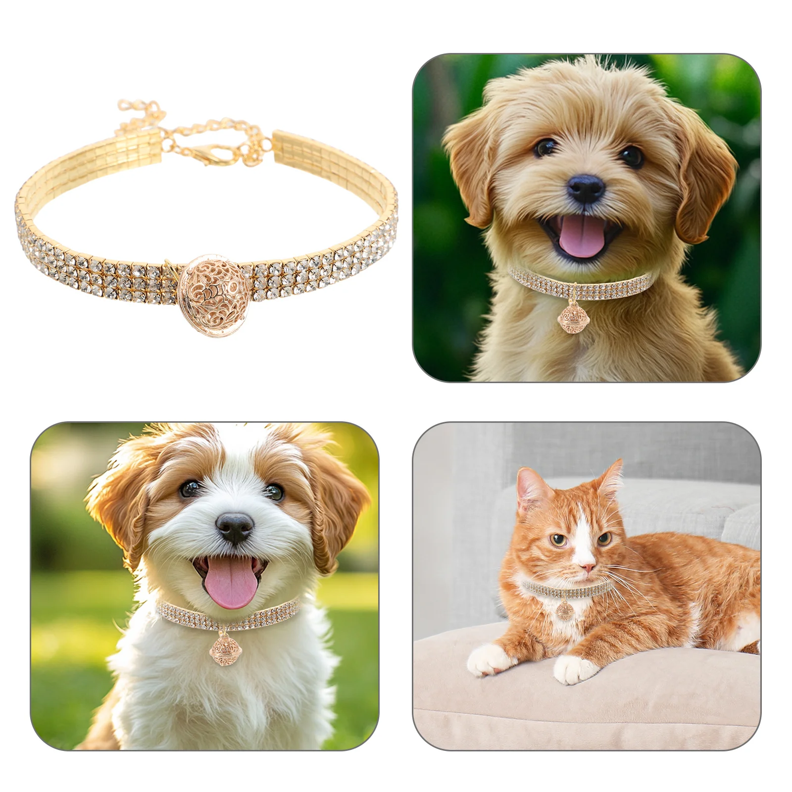 

Sparkly Rhinestone Adjustable Elastic Pet Collar Bell Necklace Jewelry for Cats Dogs Cat Collars Pet Cat Necklace