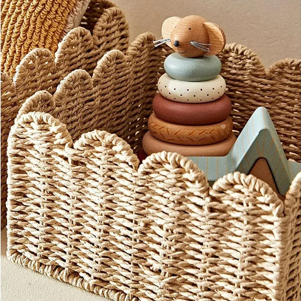 

Paper Rope Woven Sundries Basket Tabletop Snacks Toys Kitchen Storage Box Cosmetic Container Home Decoration Sundries Organizer