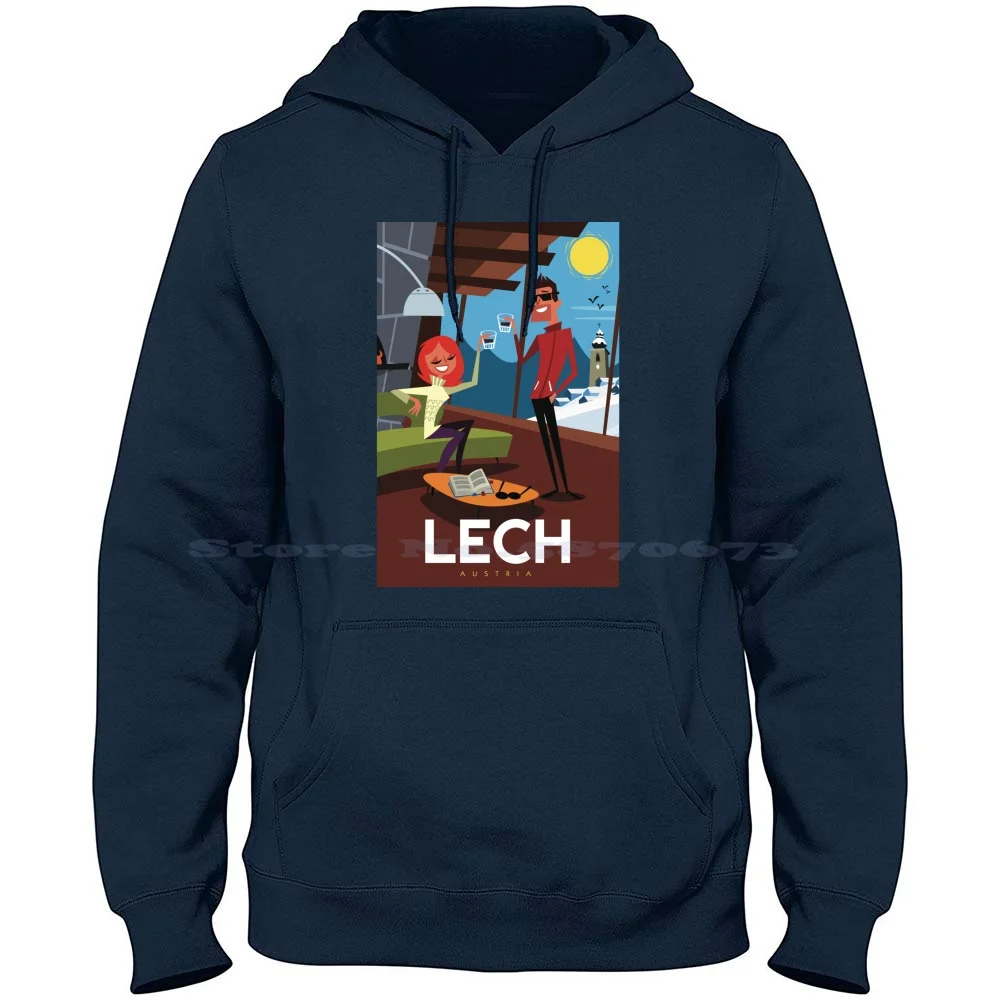 Lech Ski Poster 100% Cotton Hoodie Austria Tryol Skiing Skier Affiche Lech Ski Retro Travel Retro Ski Lech Travel Chalets