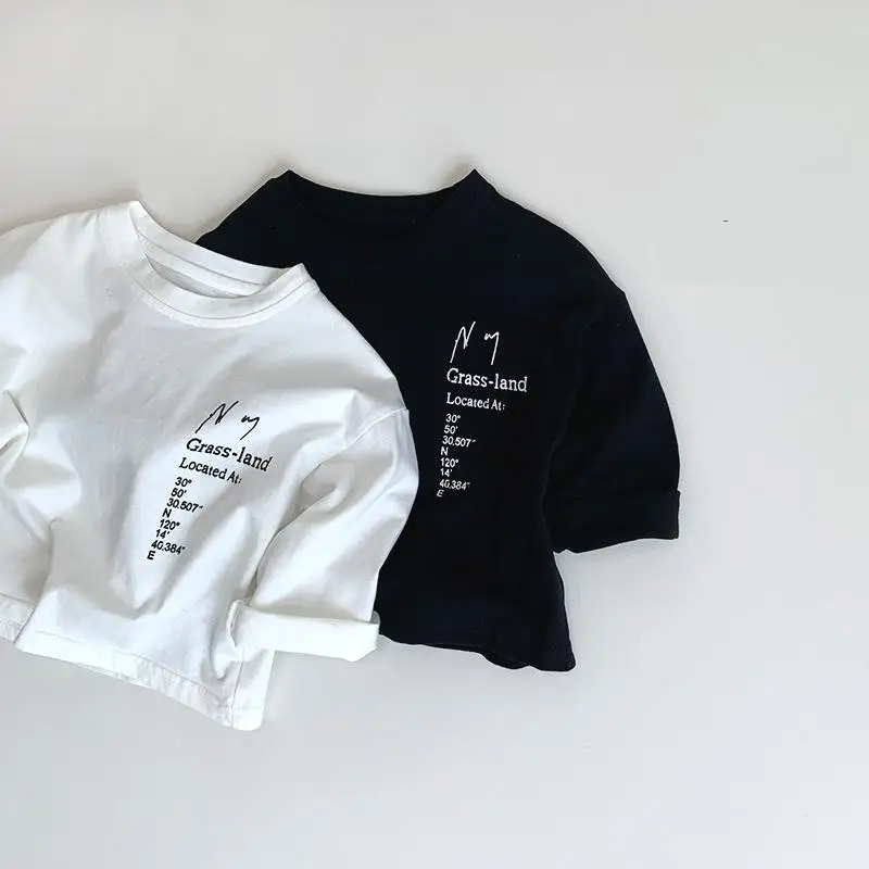 2025 Autumn New Children Long Sleeve T Shirts Letter Print Girls Cotton Casual Bottoming Tops Boys Versatile Tees Kids Clothes