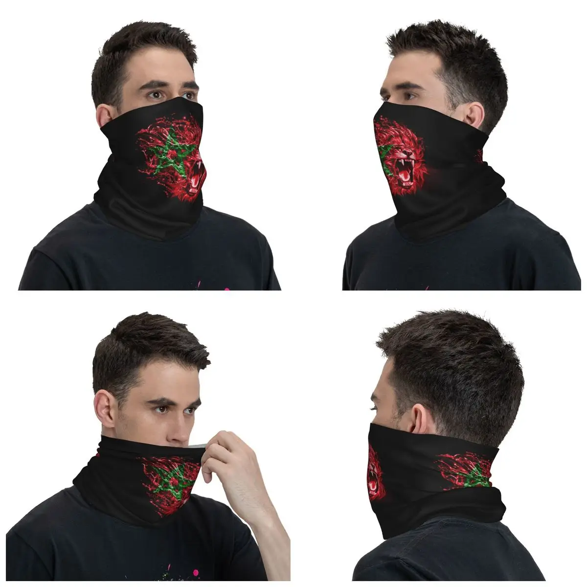 Custom Moroccan Flag Morocco Lion Bandana Neck Gaiter Windproof Face Scarf Cover Women Men Headwear Tube Balaclava