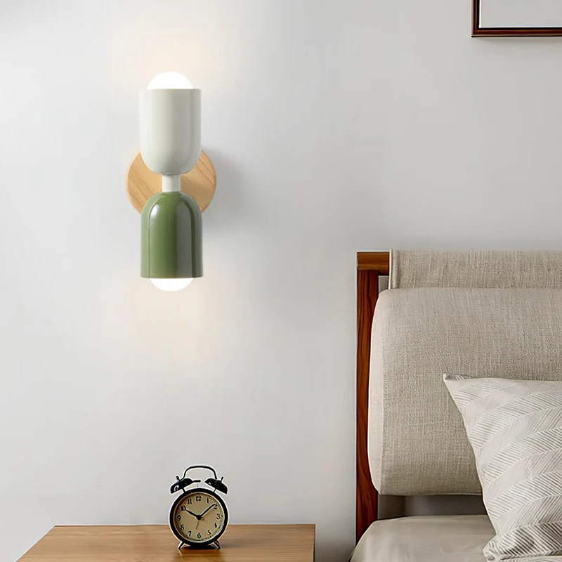 Lámpara de pared de madera nórdica, iluminación decorativa minimalista con cremallera, color crema, para dormitorio, mesita de noche, sala de estar,