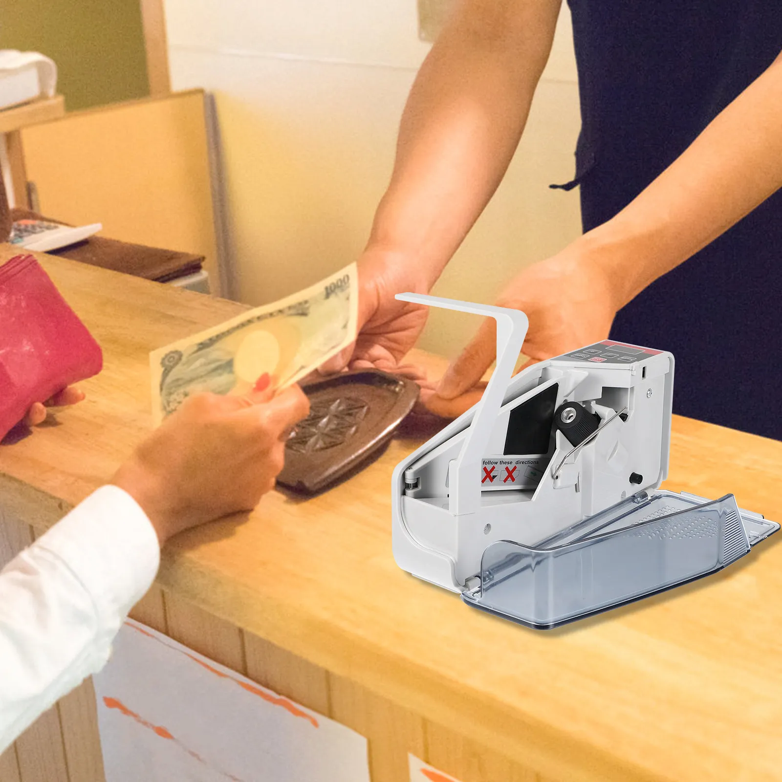 1Set Small Cash Register Portable Bill Counter Electronic Money Counter LED Display USB Or Battery Powered for Office