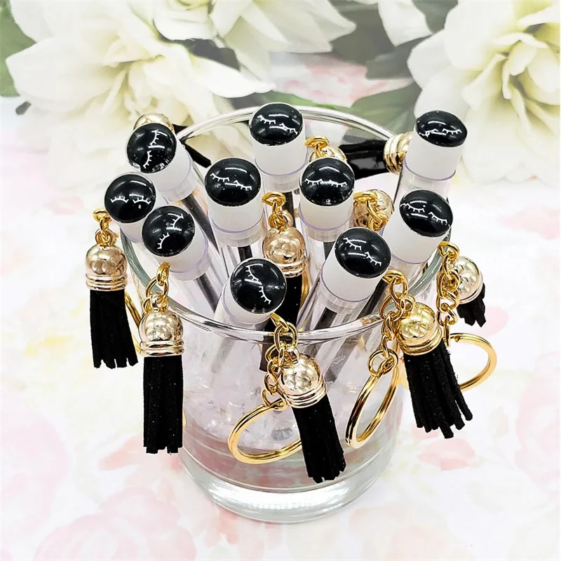 10pcs Tassel Keychain Eyelash Spoolie Brush Dustproof Tube Mascara Wand Eyebrow Comb Lash Extension Makeup Tool