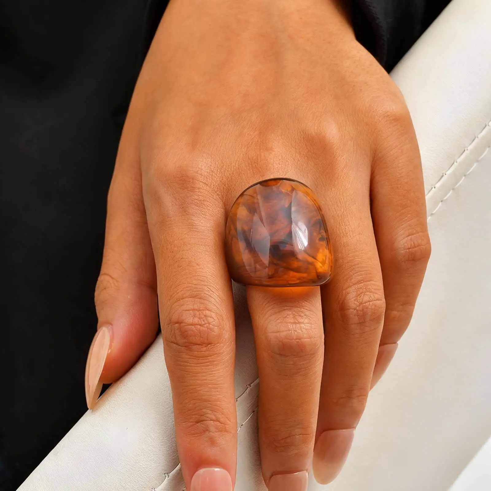 Vnox مبالغ فيها الفن كبير خواتم الاصبع واسعة للنساء الرجال اليدوية مشرق بوهو براون الراتنج مجوهرات باردة #3