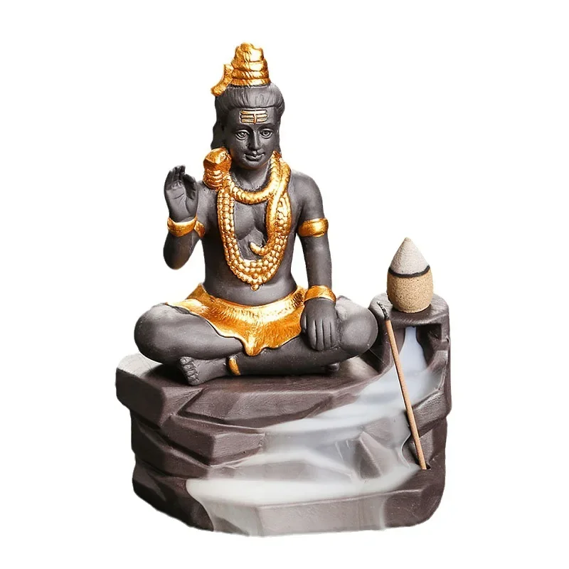 Shiva Buddha  Ornaments For Home Decoration Backflow Incense Burner Handmade Purple Clay Incense Stick Holder -No Incense