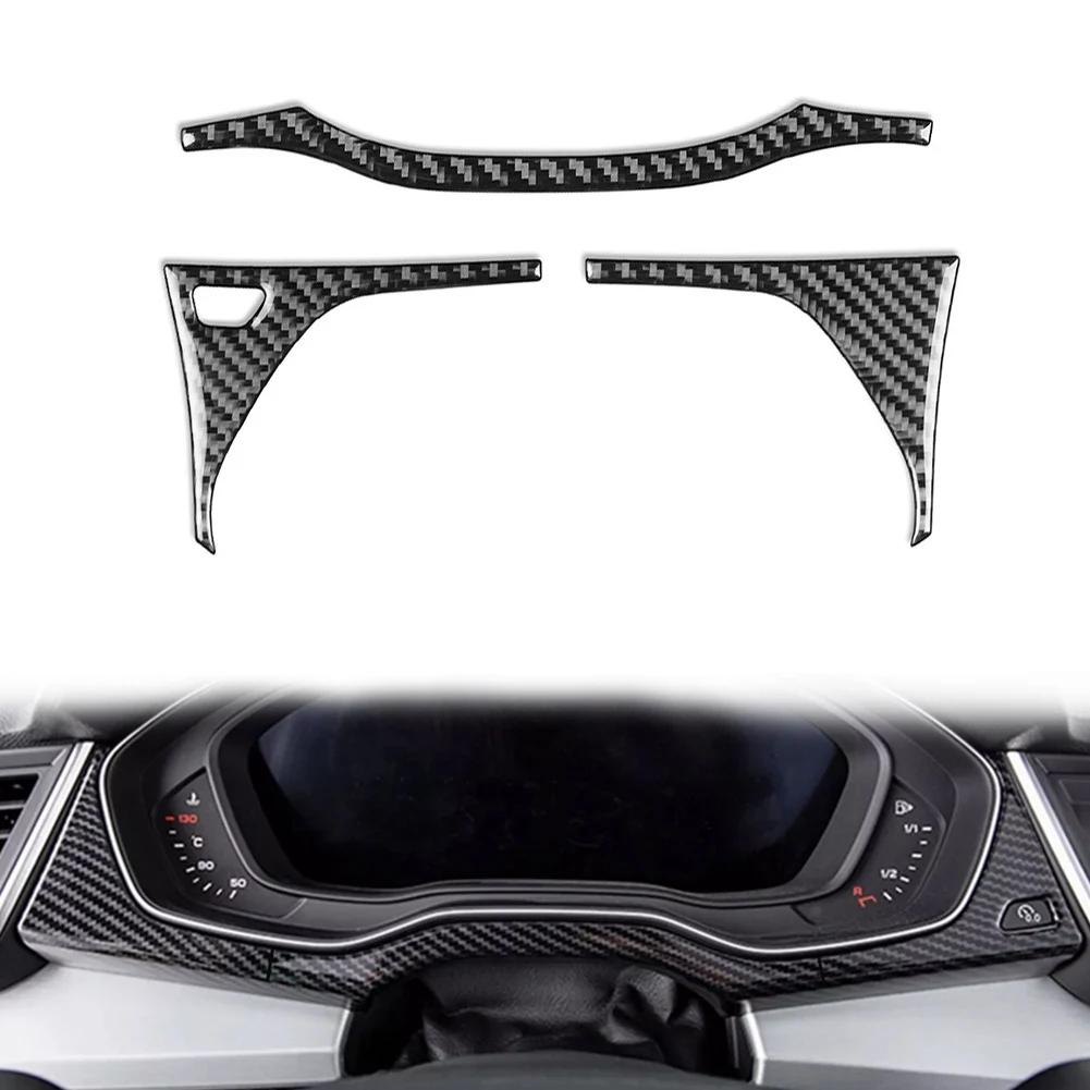 3x LHD Auto Inner Dashboard Instrument Frame Cover Decorate Trim Carbon Fibre Pattern For Audi Q5 SQ5 2018 2019 2020 2021 2022