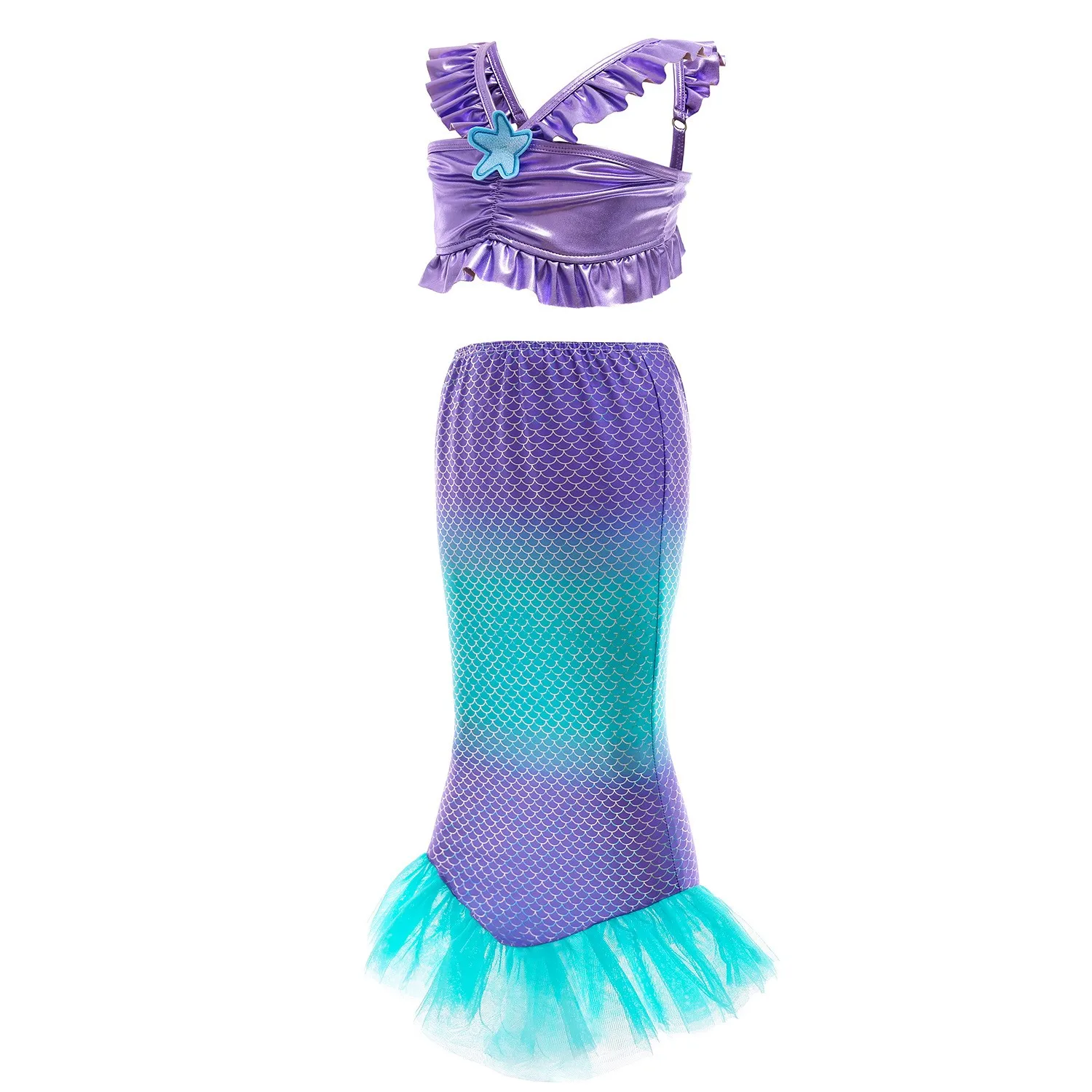 Disney Little Mermaid Ariel Princess Costume Cosplay Children Carnival Birthday Purple Sling Two Piece Set Princess Dresses