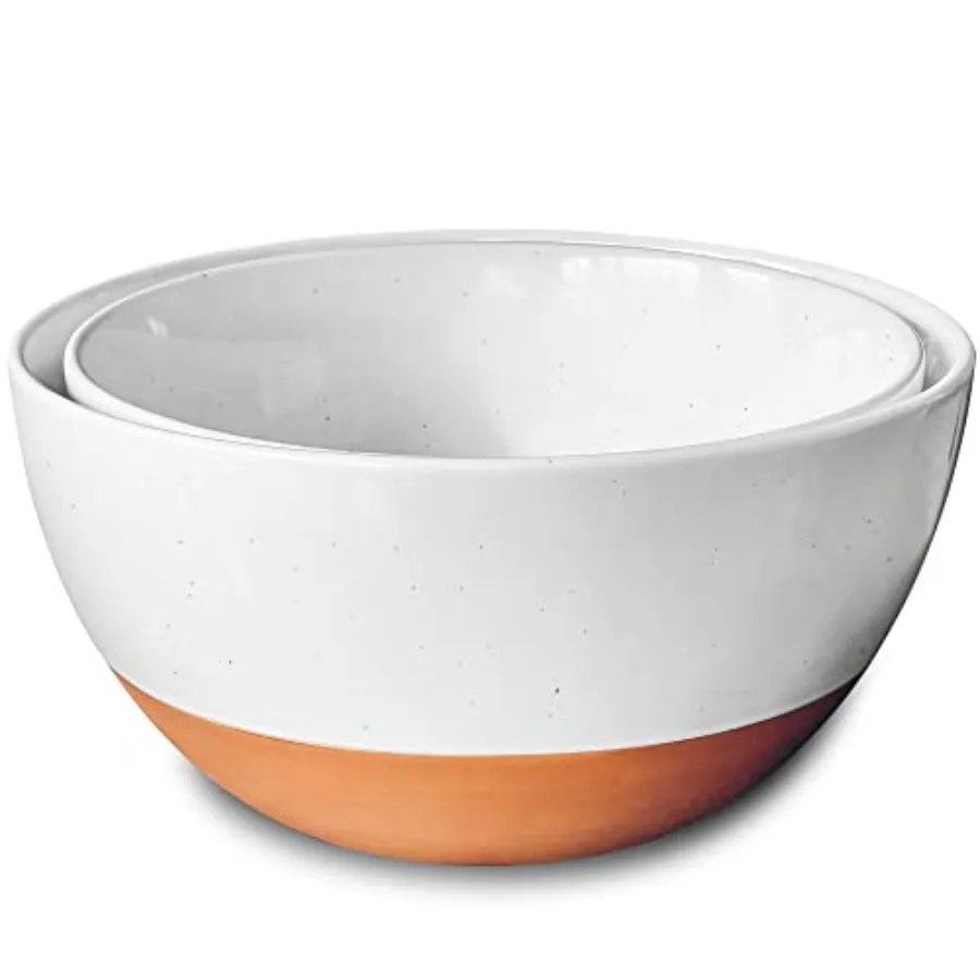 Ceramic Large Mixing Bowls - Set of 2 Nesting Bowls for Cooking Serving Popcorn Salad etc - Microwavable Kitchen Stoneware Oven