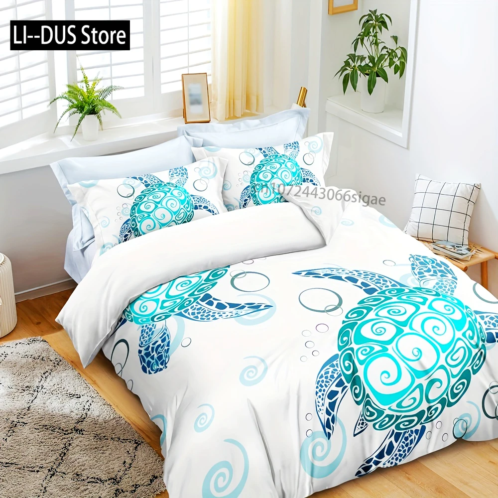 3-Piece Turtle Print Duvet Cover Set Luxurious Softness Hypoallergenic & Breathable Eye-Catching Design For Bedrooms Rooms