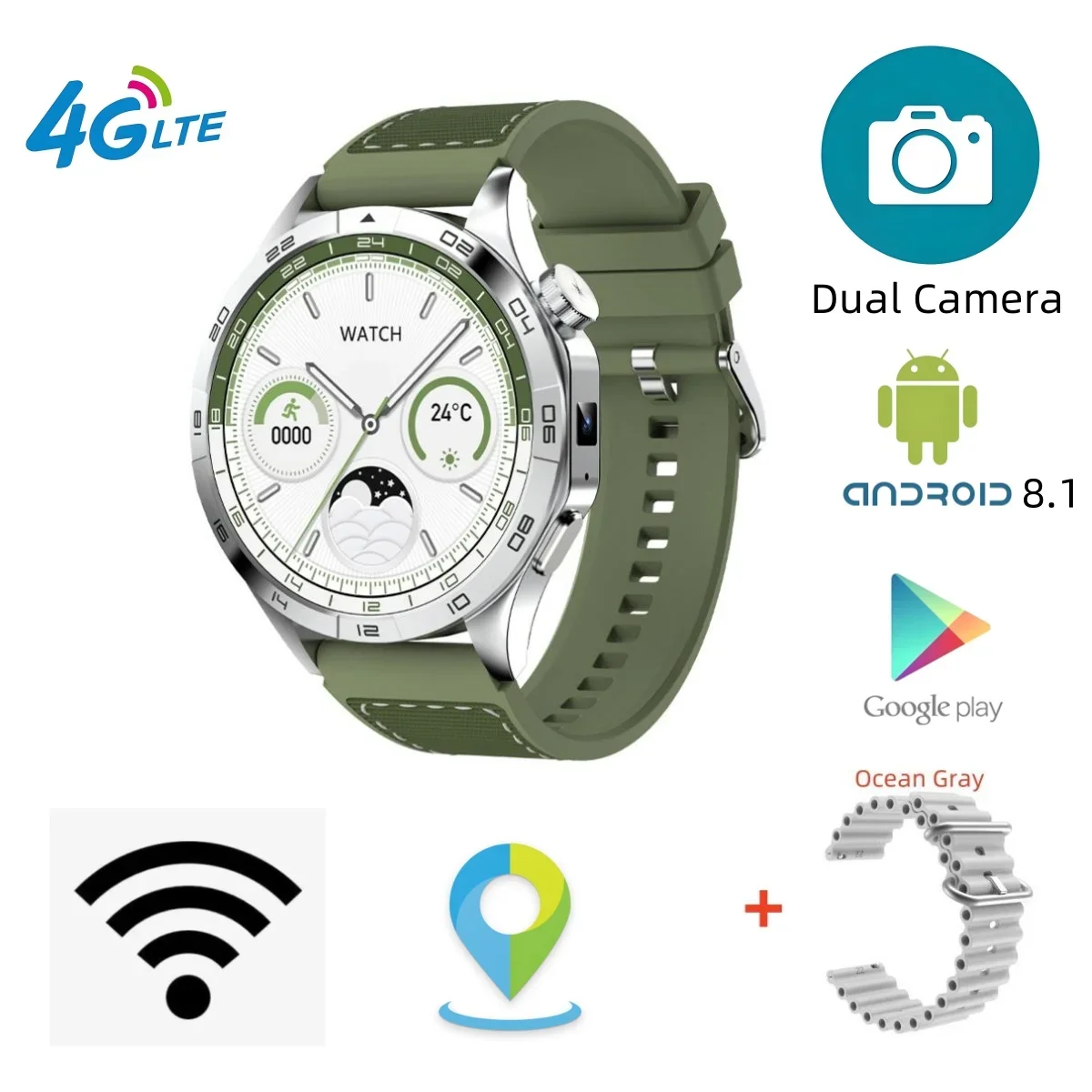 

Смарт-часы 4G LM01 с ОС Android 8.1 (Android Wear) 1,43-дюймовая камера Amoled с высоким разрешением, 200 Вт, мощные функции, 4 ГБ + 128 ГБ