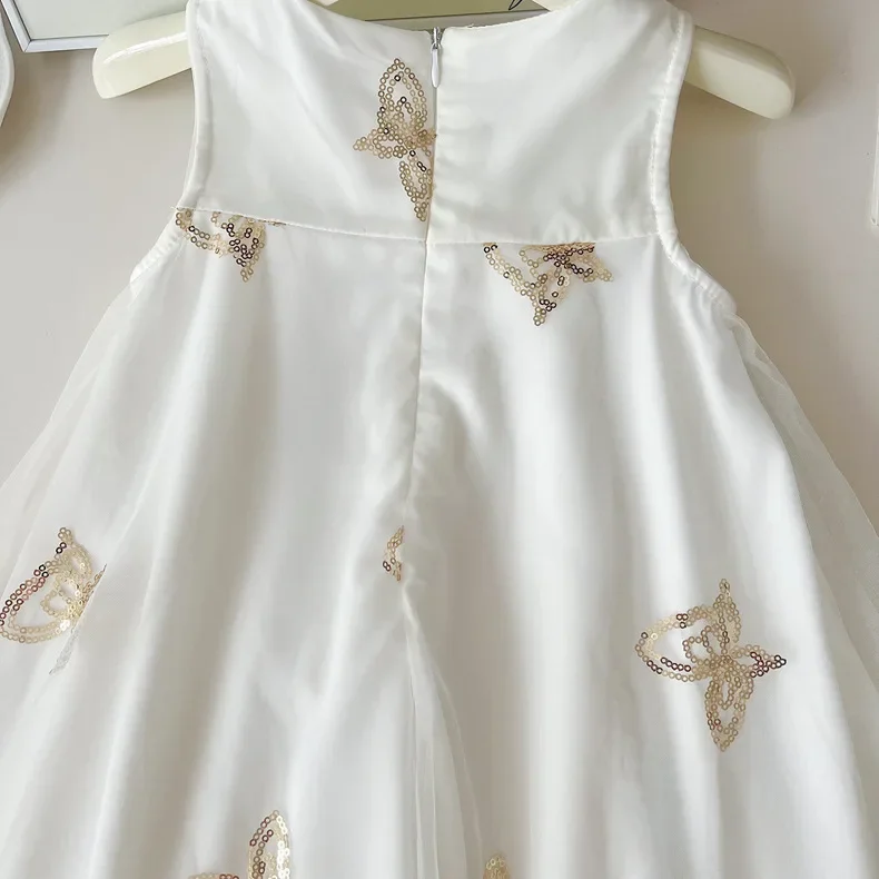 Girls Casual Dresses Sequin Butterfly Mesh Vest Princess Dress Kids Dresses for Girls 2 To 7 Years Summer Dress