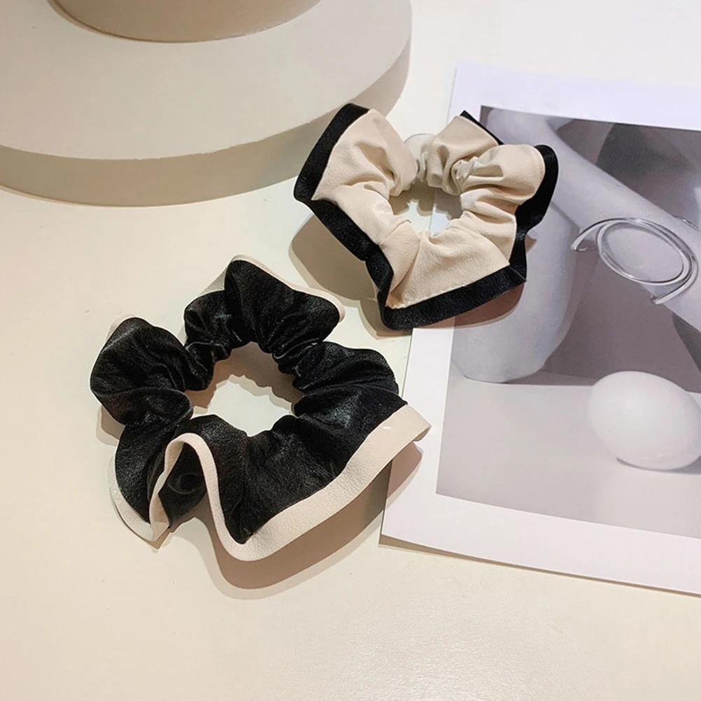 2pcs Hair Ties Durable Practical Black Beige Color Bands Round Ropes Women Accessories Hair Care Styling Tools