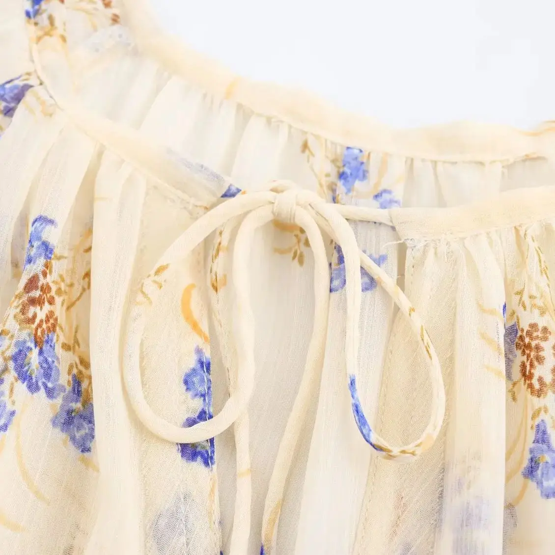 camicia stampata semitrasparente da donna girocollo lunga monopetto con lacci primavera ed estate nuova camicia casual chic