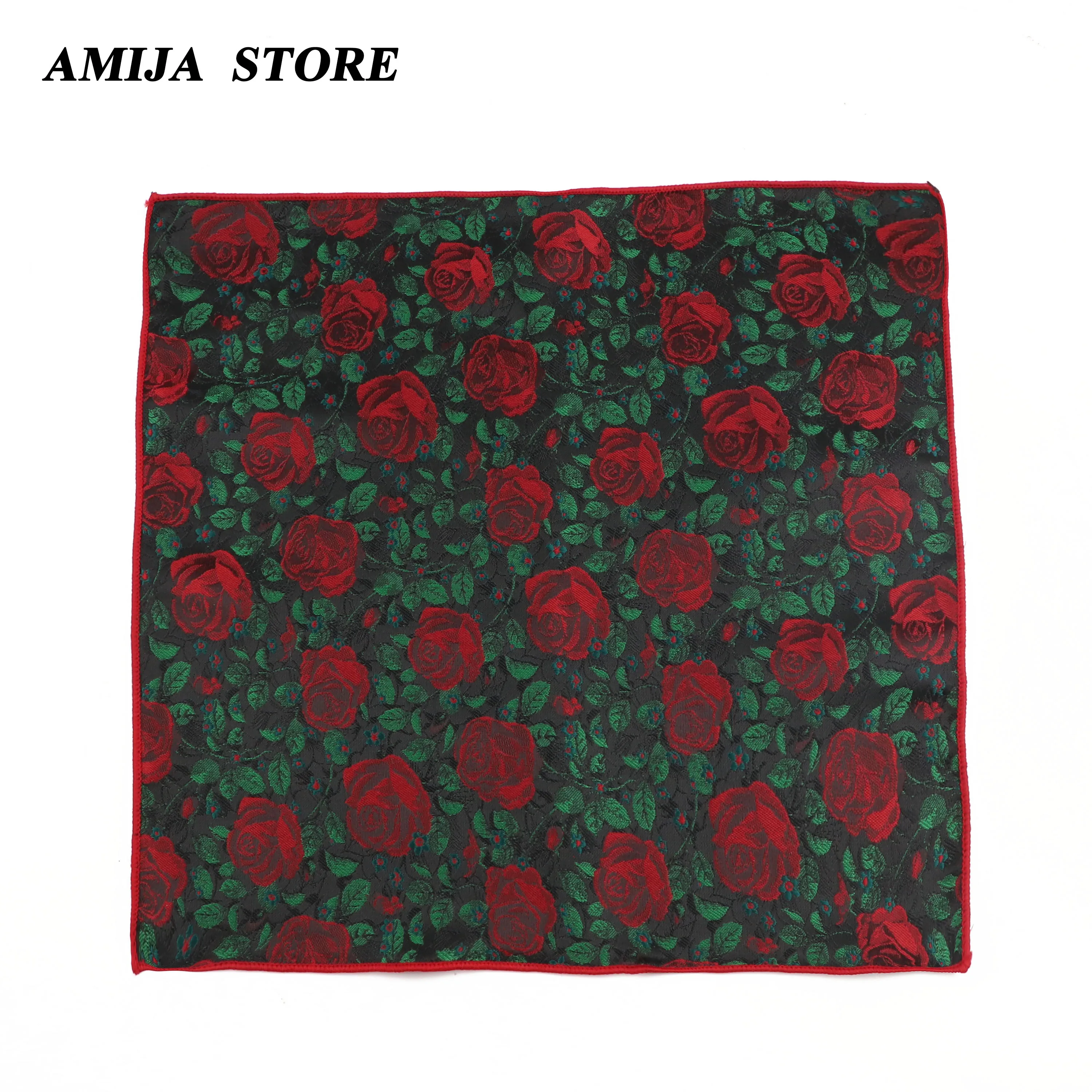 Hot Floral Handkerchief Rose Print Pocket Square For Women Men Wedding Party Hankie Daily Suit Gift Tuxedo Office Tie Accessorie