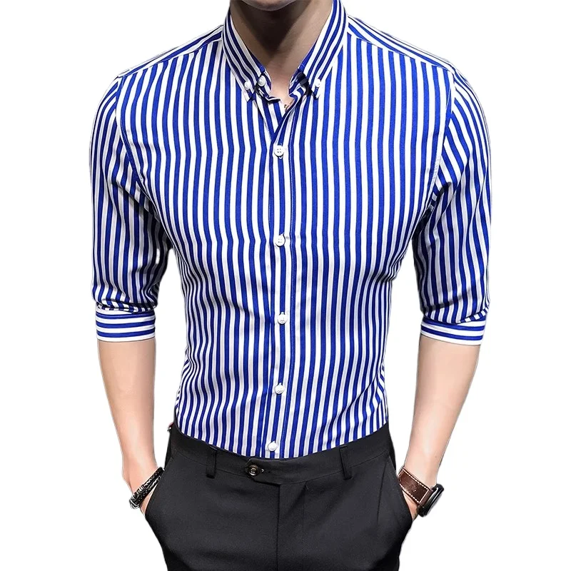 Summer Shirts for Men Half Sleeve T Shirts Mens Casual Large Business Homme Stripe Breathable Streetwear Slim Hawaiian Shirt