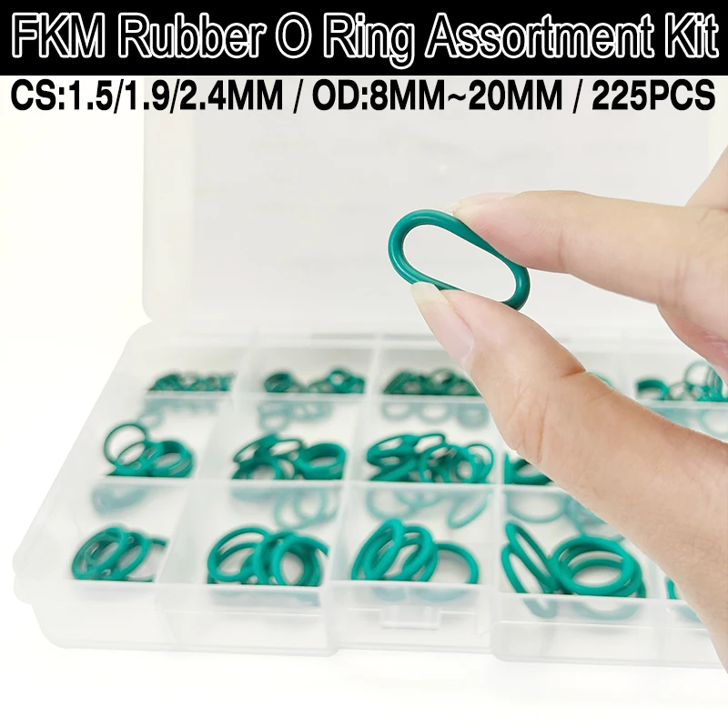 

Ассортимент зеленого уплотнительного кольца FKM, 150 шт./кор., наружный диаметр 8 ~ 20 мм, CS 1,5 мм/1,9 мм/2,4 мм, химически стойкие уплотнения из фторкаучука для насосов/VaLVes