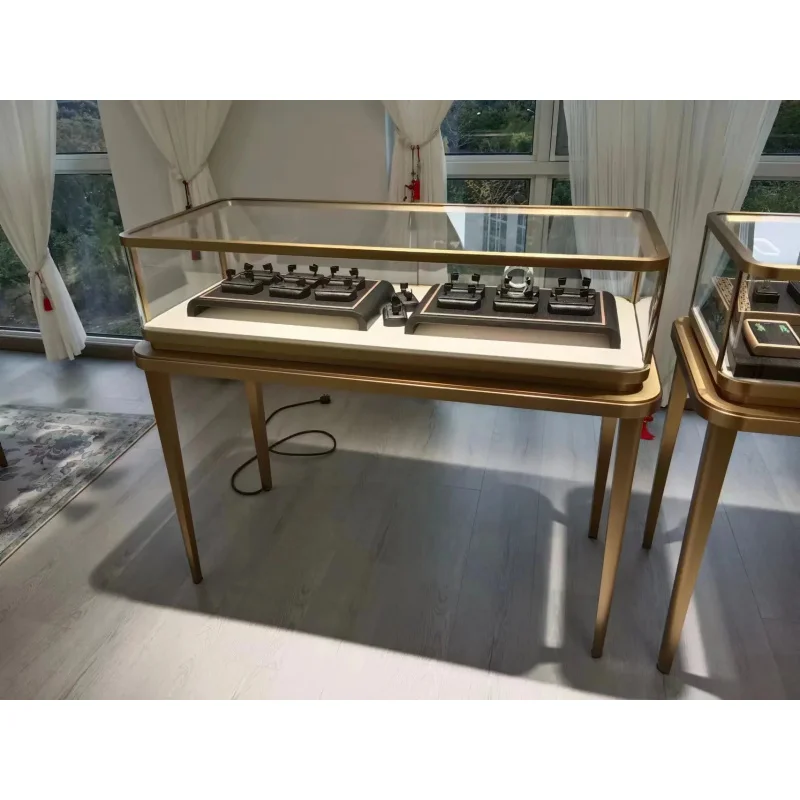 custom.Luxury High-End Custom Metal Glass Combination Jewelry Display Stand LED Light Display Cabinet Commercial Furniture view 4