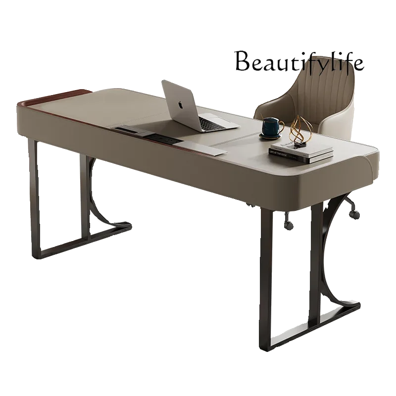 

J Italian modern minimalist desk saddle leather desk study living room computer table solid wood boss writing desk