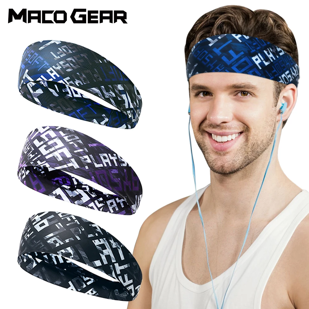 Men Sweatband Sports Gothic Headband Elastic Yoga Gym Jog Running Hairband Tennis Basketball Cycling Fitness Skull Headwrap