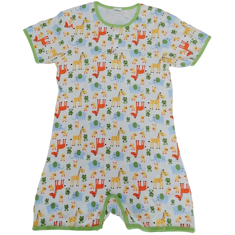 ABDL хлопковое боди для взрослых и малышей с короткими рукавами и застежками, мужской комбинезон, женский комбинезон, пижама с подгузником DDLG с мультяшным принтом