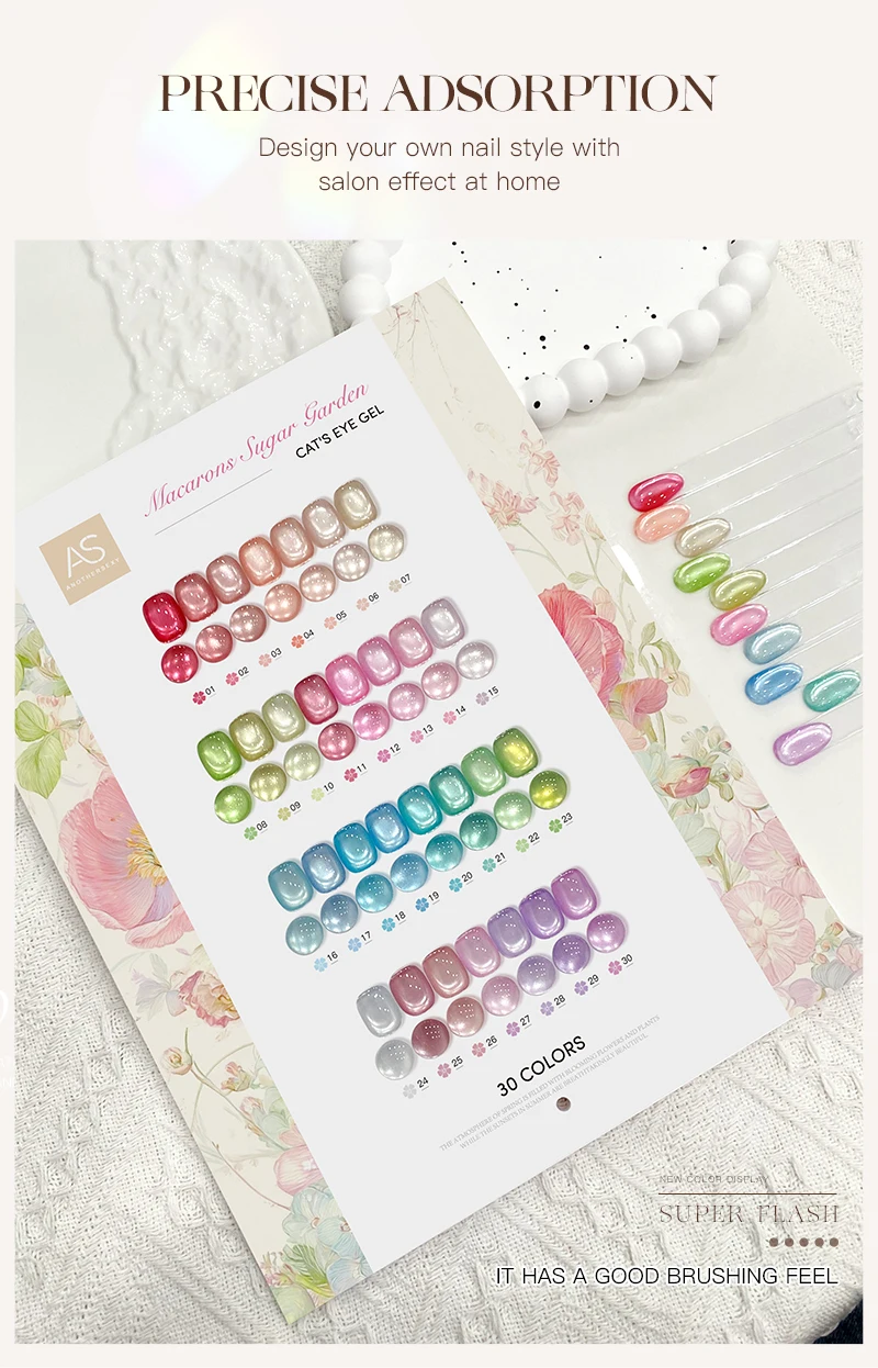 AS 15ml TPO-freier Ultra Cat Eye Nagellack Macaron Frühling Soak-Off UV LED Langanhaltender Glitzer Hellgrüner Gel-Lack – Detail 4