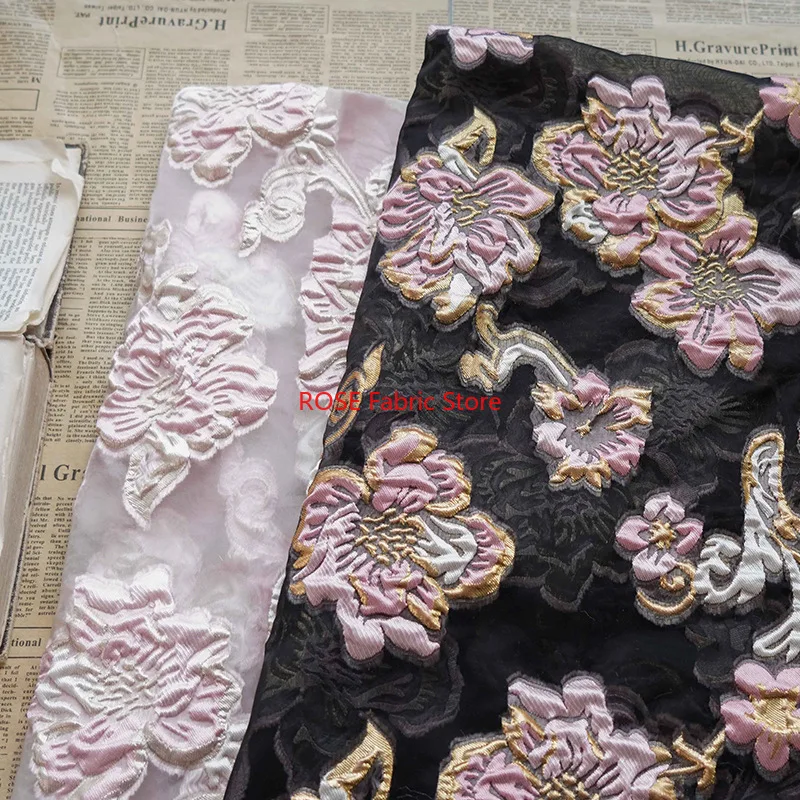 1 meter Retro Embossed Large Flower Yarn Dyed Jacquard Fabric Spring Summer Bubble Dress Diy Sewing Fabric