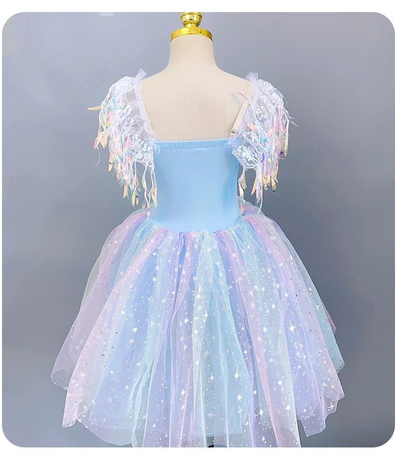 Kids Romantic Long Ballet Dress Girls Children Sequins Tassel Modern Dance Tutu Dress Stage Wear Ballet Princess Dress