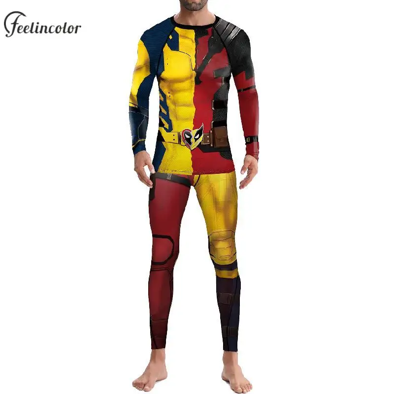 Superhero Cosplay Shirt Men Compress Shirts Long Sleeves Leggings Workout Top Sets Outfit Sports Breathable Male Clothes