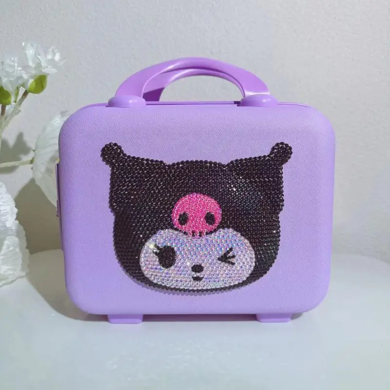 Olá kittys strass mala portátil sanrio kawaii criatividade caixa de presente festival lembranças 12 polegadas caso cosmético mala