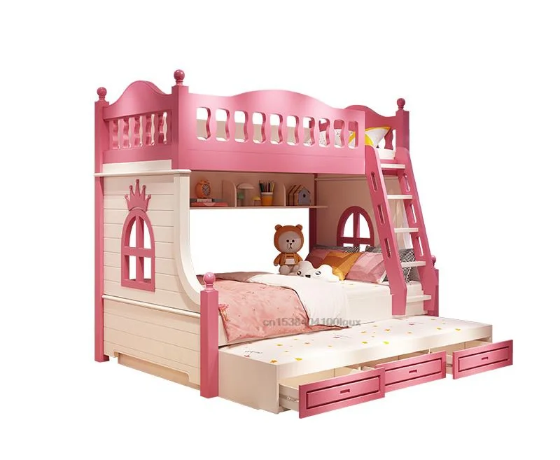 Loft Bed With Drawers Creative And Lovely Pink Two-Story Furniture For Girls From 5 To 8 Years Old Fashion Hot Sale Kids Beds