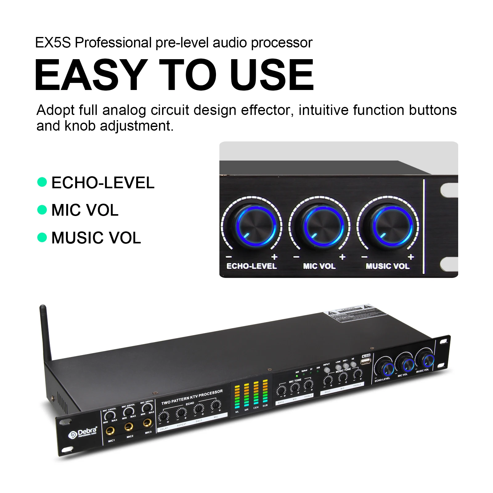 EX5S Karaoke effect pre-processor, stage pre-processor, Bluetooth anti-whistling, multi-band audio reverb effect, adjustable