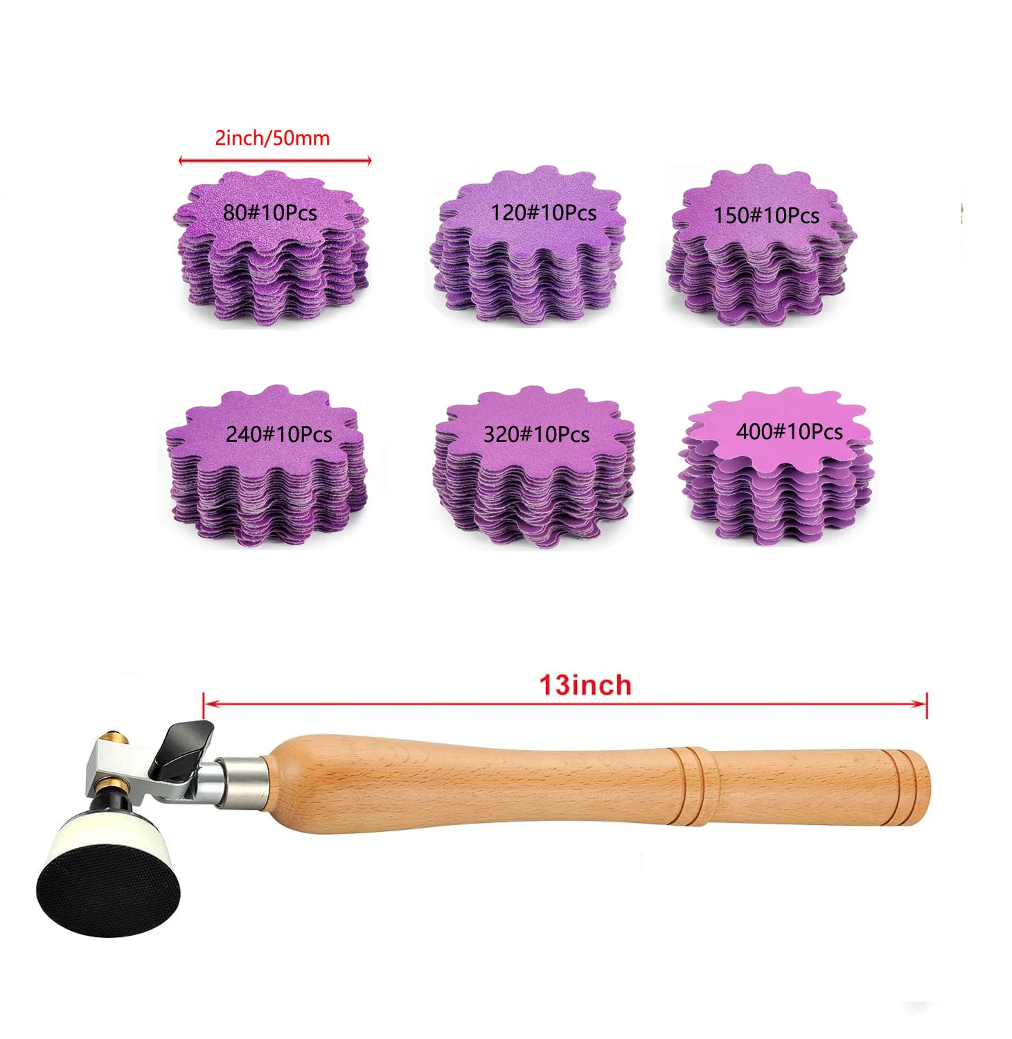 

62 Pcs 2 Inch Purple Hook&Loop Flex Edge Wavy Sandpaper Set Wet Dry with Wood Blow Sander 60-1000 Grit