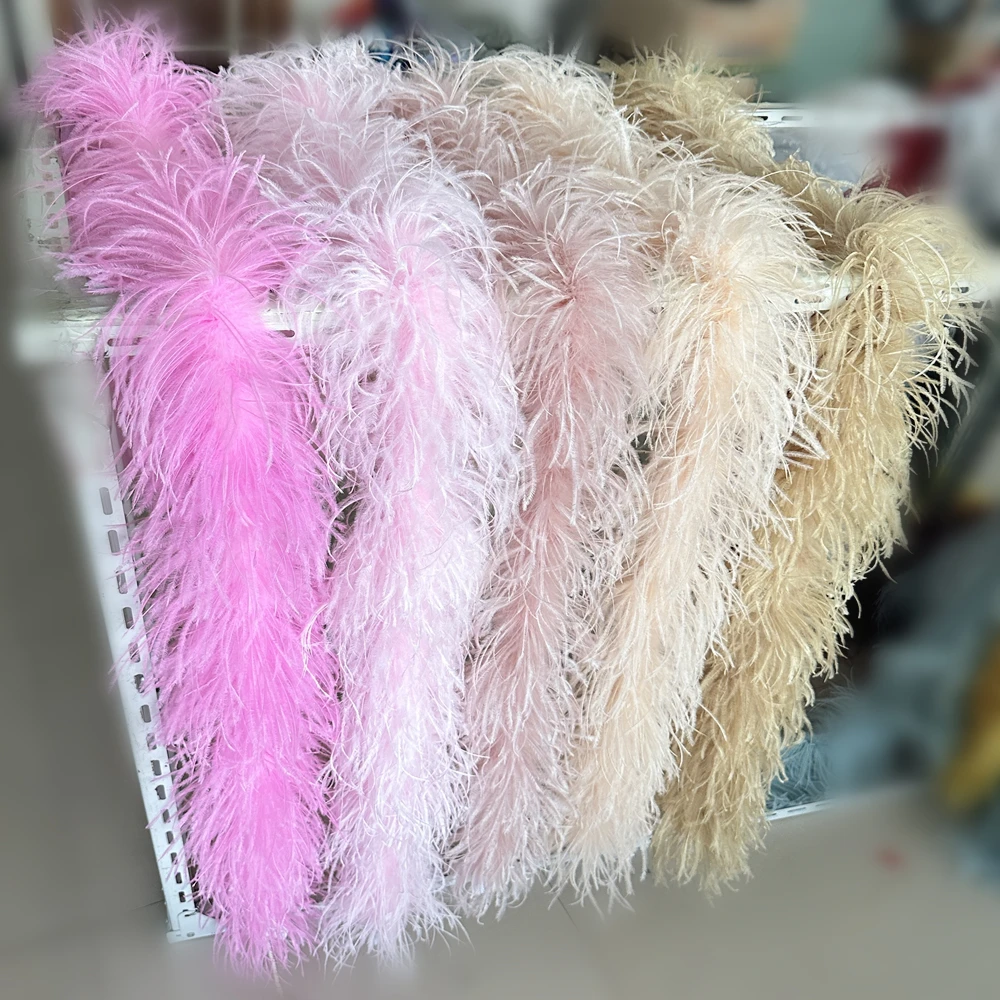 2 Meters Pink Ostrich Feathers Boa 4Ply Wedding Dresses Decorative Scarf Shawl Feather Trim Party Clothing Sewing Accessories